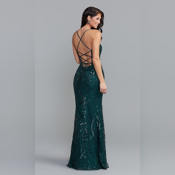 PromGirl Rated PG - Green Statement-Back Long Sequin Prom Dress - Picture 2 of 14